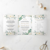 Elfenbeinblütengrün Blätter auf einer Hochzeit Dreifach Gefaltete Einladung (Innenseite)