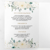 Elfenbeinblütengrün Blätter auf einer Hochzeit Dreifach Gefaltete Einladung (Innen Erste Seite)