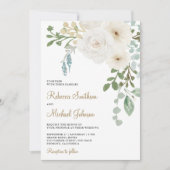 Elfenbeinblütengrün Blätter auf einer Hochzeit Einladung (Vorderseite)