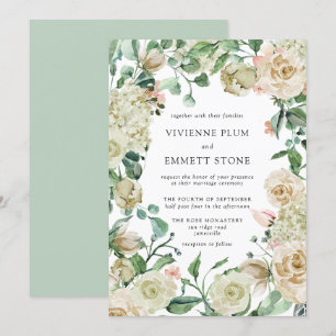 Elfenbeinblütenhochzeit, Rose Hydrangea Einladung