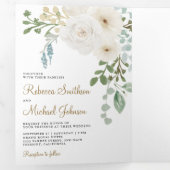 Elfenbeinblütensprecher Grüne Blätter Foto Hochzei Dreifach Gefaltete Einladung (Innen Erste Seite)