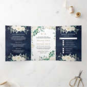 Elfenbeinblütensprecher Grüne Blätter Hochzeit von Dreifach Gefaltete Einladung (Innenseite)