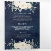 Elfenbeinblütensprecher Grüne Blätter Hochzeit von Dreifach Gefaltete Einladung (Innen Erste Seite)