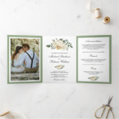 Elfenbeinblütensprecher Grüne Blätter Hochzeitsfei Dreifach Gefaltete Einladung (Innenseite)