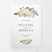 Elfenbeinblütensprecher Grüne Blätter Hochzeitsfei Dreifach Gefaltete Einladung (Cover)
