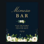 Elfenbeinblütenzeichen Mimosa Bar Brautparty Poster<br><div class="desc">Ein schönes Thema im Grünen mit farbenfrohen, weißen Blume und grünem Blattwerk. Text und dunkelblau können personalisiert sein.</div>