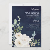 Elfenbeinblüter-Blätter Navy All in One Wedding Einladung (Rückseite)