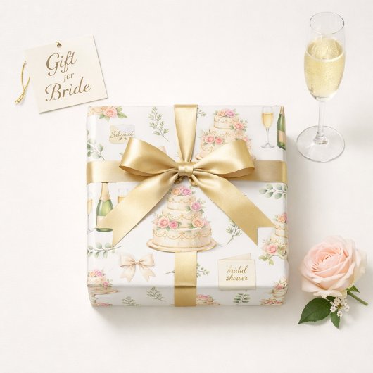 Elfenbeinbögen und Champagner Brautparty-Muster Geschenkpapier