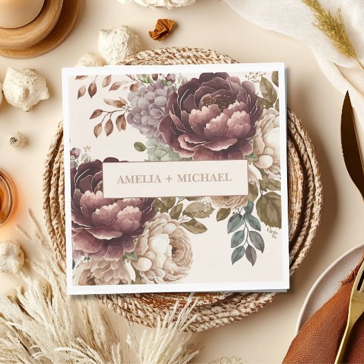 Elfenbeinbordeauxrot Herbsthochzeit Serviette