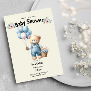 Elfenbeinbraun Bärenballons Blume Babydusche Einladung