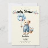 Elfenbeinbraun Bärenballons Blume Babydusche Einladung (Vorderseite)
