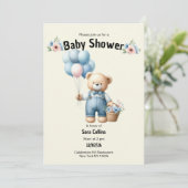 Elfenbeinbraun Bärenballons Blume Babydusche Einladung (Stehend Vorderseite)