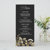 Elfenbeinbraun, schwarze Wildblume - Hochzeitsmenü Programm (Stehend Vorderseite)