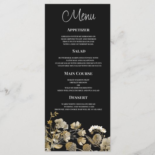 Elfenbeinbraun, schwarze Wildblume - Hochzeitsmenü Programm (Vorderseite)