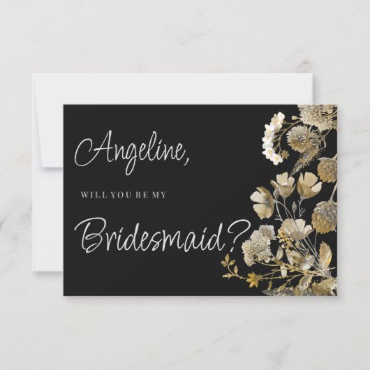 Elfenbeinbraun Schwarze Wildblume Winter Bridesmai Einladung (Vorderseite)