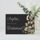 Elfenbeinbraun Schwarze Wildblume Winter Bridesmai Einladung (Stehend Vorderseite)