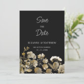 Elfenbeinbraune schwarze Wildblume Save the Date Einladung (Stehend Vorderseite)