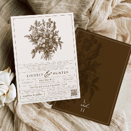 Elfenbeinbraune Vintage-Blumen Retro-Romantische H Einladung