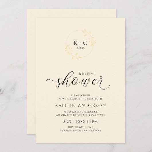 ElfenbeinBrautparty Elegant Delikate Kalligraphie Einladung (Vorne/Hinten)
