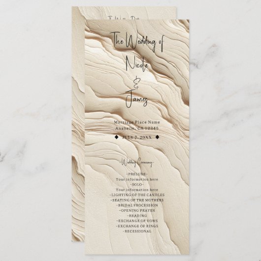 Elfenbeincreme Bohemisch texturierte Hochzeit Programm (Vorne/Hinten)