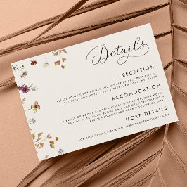 Elfenbeincreme Boho Fall Wildblumen Hochzeitdetail Begleitkarte