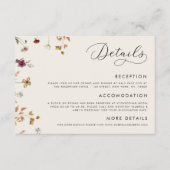 Elfenbeincreme Boho Fall Wildblumen Hochzeitdetail Begleitkarte (Vorderseite)