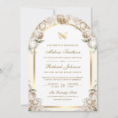 Elfenbeincreme-Flora-Gold-Arch-Butterfly-Hochzeit Einladung (Vorderseite)