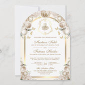 Elfenbeincreme-Flora-Gold-Arch-Hochzeit Einladung (Vorderseite)