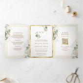 Elfenbeincreme-Käfig Grüne Blüte auf einer Hochzei Dreifach Gefaltete Einladung (Innenseite)