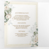 Elfenbeincreme-Käfig Grüne Blüte auf einer Hochzei Dreifach Gefaltete Einladung (Innen Erste Seite)