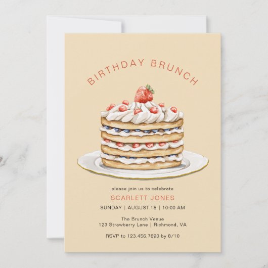 Elfenbeincreme-Pfannkuchen Modernes Lässiges Gebur Einladung (Vorderseite)