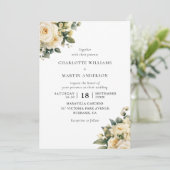 Elfenbeincreme-Rose Blumenhochzeit Einladung (Stehend Vorderseite)