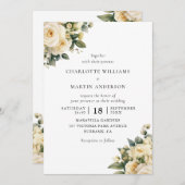 Elfenbeincreme-Rose Blumenhochzeit Einladung (Vorne/Hinten)