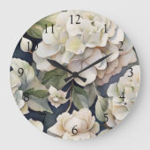 Elfenbeincremesonde Hydrangeas Große Wanduhr (Vorderseite)