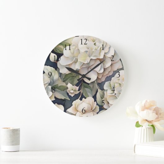 Elfenbeincremesonde Hydrangeas Große Wanduhr (Zuhause)