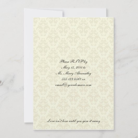 ElfenbeinDamaskus mit Schwarzer Monogramm-Post-Hoc Einladung (Rückseite)