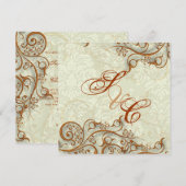 ElfenbeinDamast + Kupferkabelfische Wirbel Einladung (Vorne/Hinten)