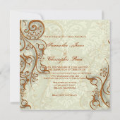 ElfenbeinDamast + Kupferkabelfische Wirbel Einladung (Rückseite)