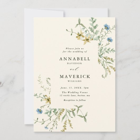 Elfenbeindelikate Wildblume Moderne Boho Wedding Einladung (Vorderseite)