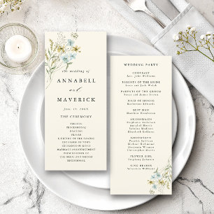 Elfenbeindelikate Wildblume Moderne Boho Wedding Programm