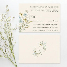 Elfenbeindelikate Wildblume Moderne Boho Wedding RSVP Karte