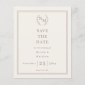 Elfenbeinernes monogrammgekränztes Hochzeits-Save- Flyer (Vorne)