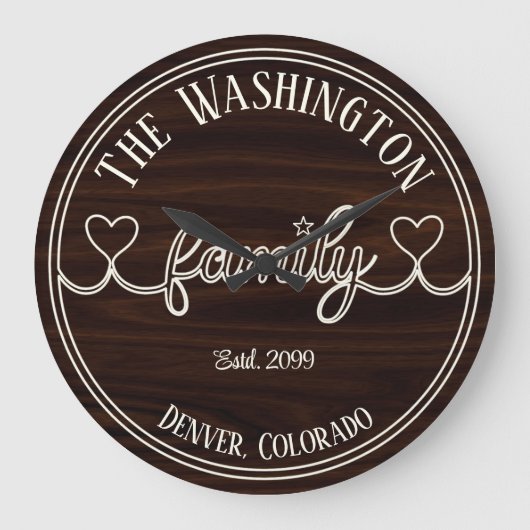 Elfenbeinfamilienskript zum Hintergrund des Holzef Große Wanduhr (Vorderseite)