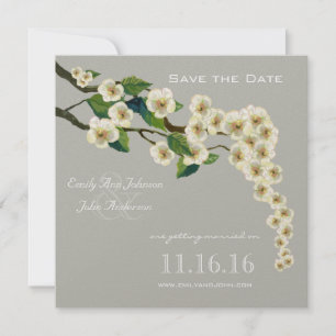 Elfenbeinfarben grauer Kirschblütenzweig Save the  Einladung