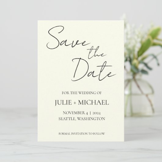 Elfenbeinfarbene einfache Hochzeit Save The Date (Stehend Vorderseite)