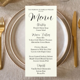 Elfenbeinfarbene einfache Hochzeitsdinner Menükarte