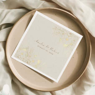 Elfenbeinfarbene goldene Blumen-Hochzeitspapier-Se Serviette