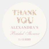 Elfenbeinfarbene rosa Rosen Florale Dankeskarte fü Runder Aufkleber (Vorderseite)