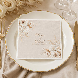 Elfenbeinfarbene Rosen-Hochzeitsserviette Serviette