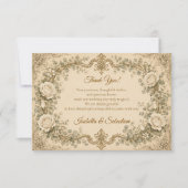 Elfenbeinfarbene Rosenhochzeit Dankeskarte (Vorderseite)